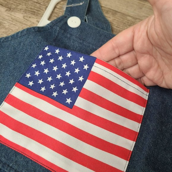 Top Paw Red White &Cute Pet Dog Dress Sz M Denim Flag Stars Stripes Independence - Picture 2 of 5
